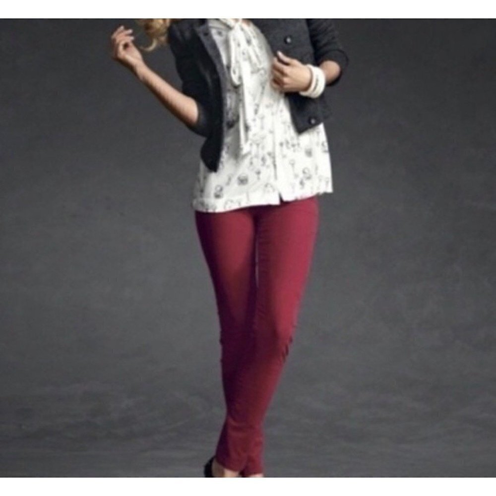 Cabi Womens Skinny Pants Red Mid Rise Stretch Corduroy‎ Pockets Cotton Blend 4